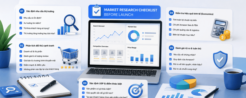 checklist nghiên cứu thị trường trên amazon