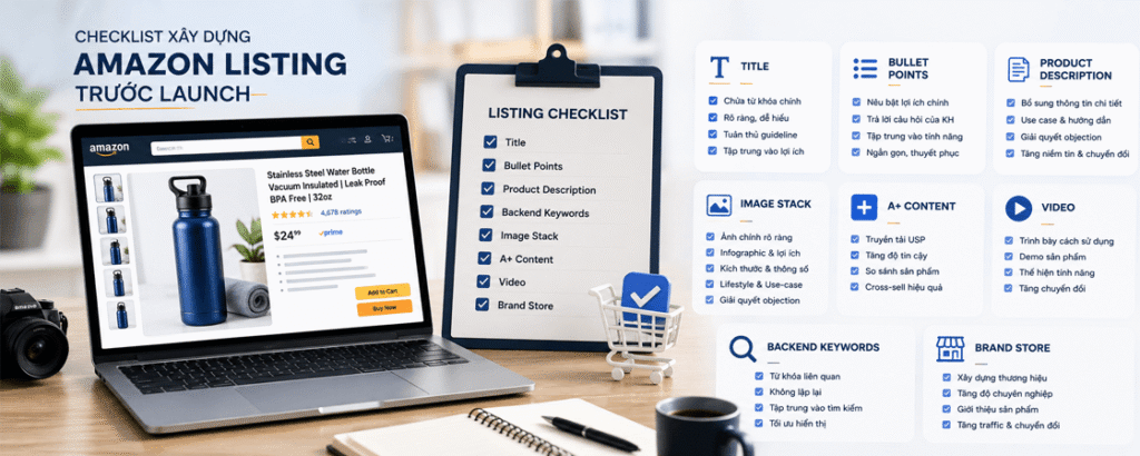 checklist xây dựng amazon trước launch thế nào